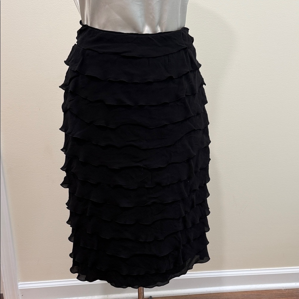 Jaeger 100%Silk Elegant Black Ruffled Lined Pencil Skirt ( sz 14)